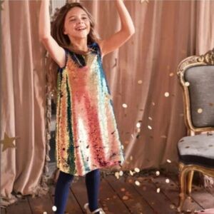 Mini Boden Girls 8-9 Flip Sequin Party Dress Lined Iridescent Sparkly Holiday